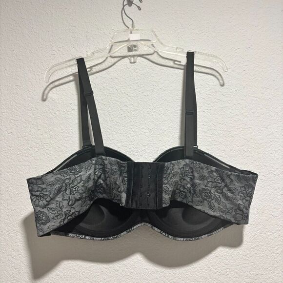 NWT Cacique Women's Bra 46C Gray Floral Lace Multi-Way Strapless Back Closure - Picture 2 of 8